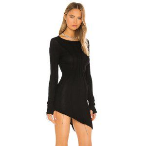 NEW SAMI MIRO VINTAGE Asymmetric Long Sleeve Mini Dress Black Sweater XS XSmall